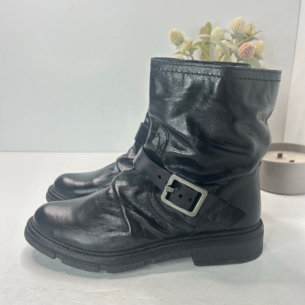 Miz Mooz Holden Buttery Soft Leather Boot Ruched Zip Up Black Women 40/9.5